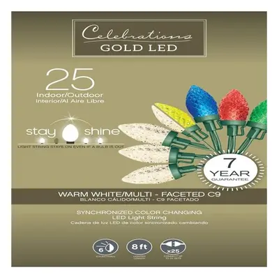 Celebrations 8 ft. Gold LED C9 Multi Color & Warm White String Christmas Lights - Count