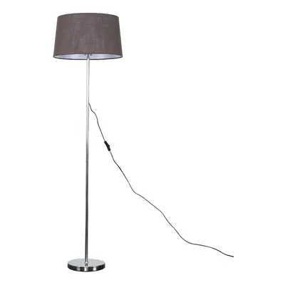 Modern Standard Floor Lamp in a Polished Chrome Finish with a Dark Grey Tapered Shade