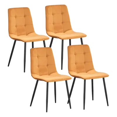 (Yellow-check) Set Velvet Dining chairs Black Metal legs with Backrest Padded seat