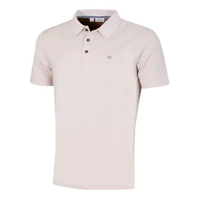 (L, Stone) Calvin Klein Mens Campus Button Ribbed Collar Golf Polo Shirt