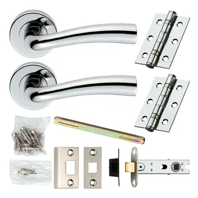 Door Handle & Latch Pack Chrome Modern Curved Flared Bar Screwless Round Rose