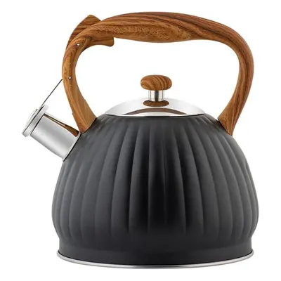 (Black) Whistling Kettle, 3.5L Tea Kettle Stainless Steel Stove Top Kettle with Wooden Handle,Vi