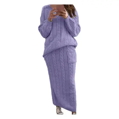 (purple, 5XL) Women&apos;s Long Skirt Warm Winter Sleeves Autumn Pullover Floral Stitch Sweater 