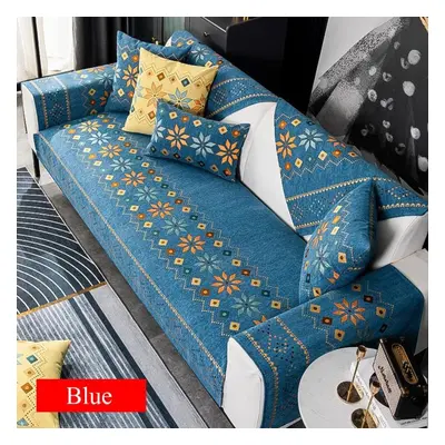 (blue, 110x210cm 1pcs) Bohemia Sofa Mat Covers For Living Room Non-slip Universal Sofa Cushion S