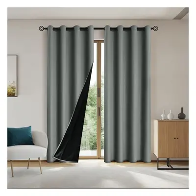 (dark grey, 300Ã260cm&Grommet Top) 1pc Solid Blackout Curtains With Grommets, Total Privacy Dra