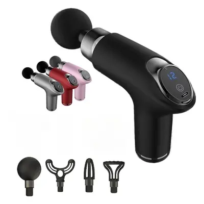 (black) New Portable Speed Electric Mini Massage Gun LCD High Frequency Fascia Gun Deep Tissue M