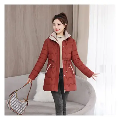 (red, XXL) Stylish And Warm: Plus Size Hooded Korean Style Mid-length Coat For Women