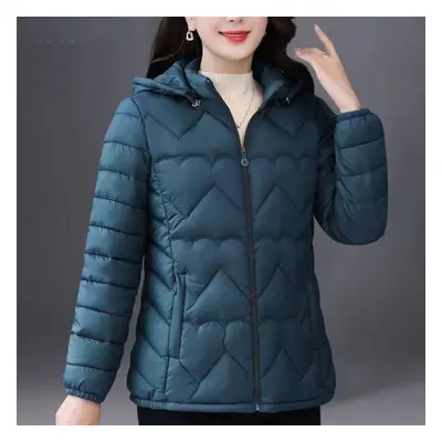 (blue, 2XL) Plus-size Autumn Winter Solid Color Hoodie Fashion Women Warm Zipper Coat Loose Casu