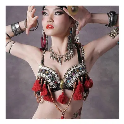 (L) Women Bra With Pants Belly Dance Suit Tassels Decor Dancing Performance Set