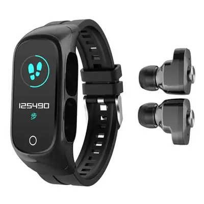 Smart Wristband in TWS Wireless Bluetooth Headphone Combo Wireless Earbuds (Black)