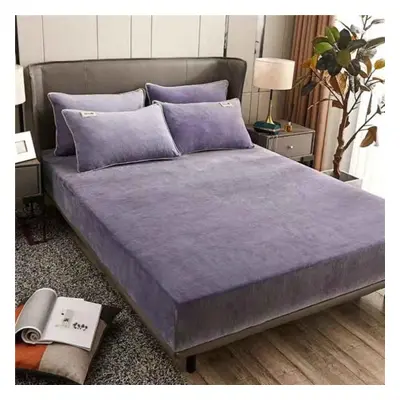 (light purple, Bed sheet (220x200x25cm)) Winter Warm Solid Flannel Elastic Band Fitted Sheet Mat