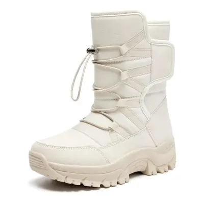 (beige, 40) Tuinanle Women Boots Waterproof Winter Men Shoes Snow Boots Platform Keep Warm Winte