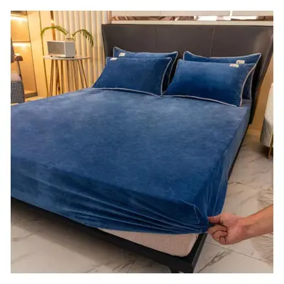 (blue, Bed sheet (150x200x25cm)) Tafu Velvet Fitted Sheet Thick Winter 3D Cut And Plush Milk Vel