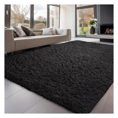 (160cm x 230cm (5ft 3" x 7ft 6")- Large Area Rug) Black Rugs Carpet Runner Mat Fluffy Shaggy Rug