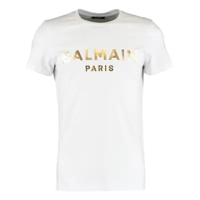 Balmain Paris Gold Branded Logo White T-Shirt