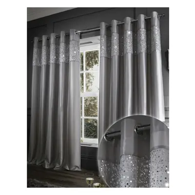 Catherine Lansfield Glitzy Eyelet Curtains, 66x72-Inch, Grey