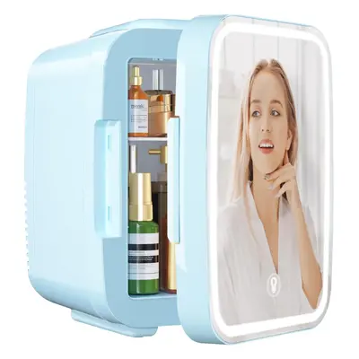 (Blue) Mini Refrigerator, Skin Care Refrigerator with LED Light Mirror, 4L Portable Small Refrig