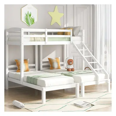 3FT Bunk Bed Triple Sleeper with Side Ladder for Children, White