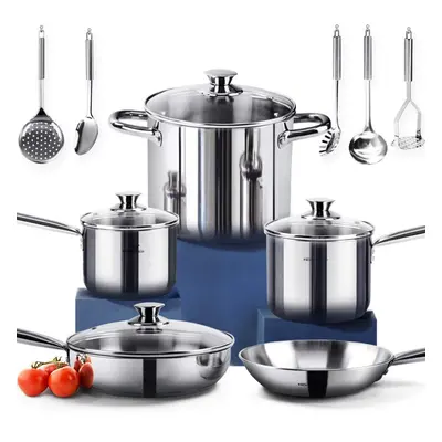 HOMI Chef 14-Piece Nickel Free Stainless Steel Cookware Set - Nickel Free Stainless Steel Pots a