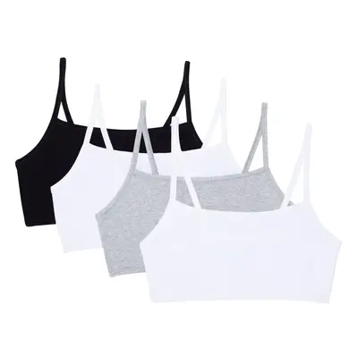 Fruit of the Loom Women's Spaghetti Strap Cotton Pullover Sports Bra Black/White/White/Heather G