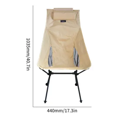 (Beige) Portable High Back Folding Camping Chair Pillow Waterproof Outdoor Collapsible Moon Chai