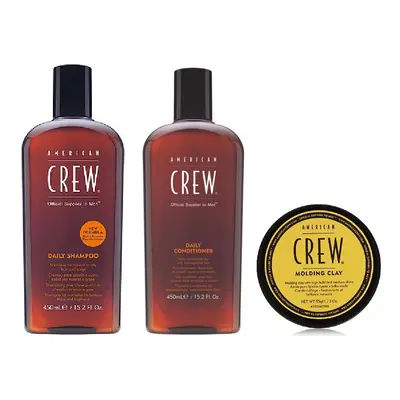 American Crew Daily Moisturizing Shampoo 450ml, Conditioner 450ml and Molding Clay 85ml