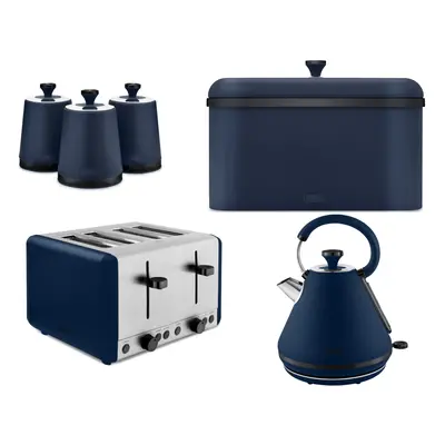 Tower Sera Midnight Blue Kettle Toaster Bread Bin & Canisters Set