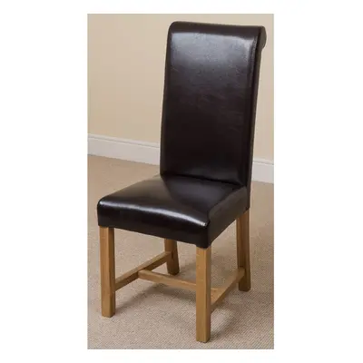 (Leather, Brown) Washington Braced Oak Dining Chair