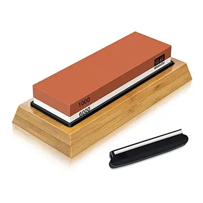 SHAN ZU Sharpening Stone, Whetstone with Angle Guide Non-Slip Bamboo Base grit 1000/6000 Knife S