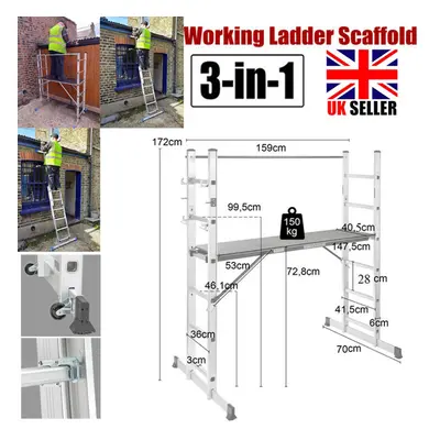 3 IN Leaning/Step Ladder Work Scaffolding Platform Aluminum