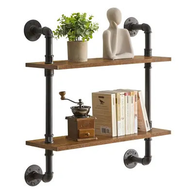 (2 Tier, 1) 2-Tier Industrial Pipe Wall Mount Shelves, Rustic Storage Shelves, Floating Shelves,