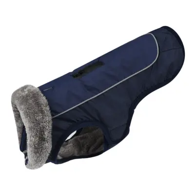 (Navy, L) Winter Waterproof Dog Clothes Dog Jacket Vest Pet Warm Padded Coat Fur Collar