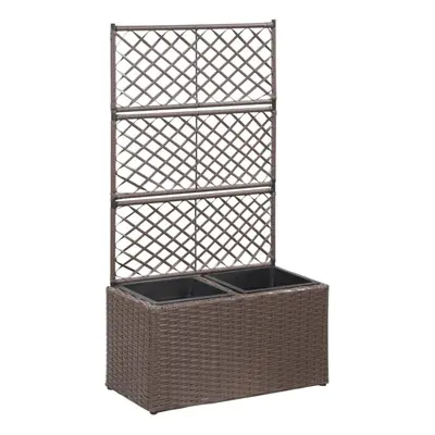 vidaXL Trellis Raised Bed with Pots 58x30x107cm Poly Rattan Brown Planter