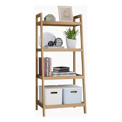 (Natural) Bamboo Ladder Bookcase, Bathroom Storage Rack Organizer, Tier