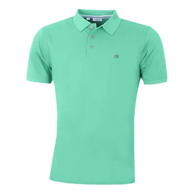 (S, Mint) Calvin Klein Mens Campus Button Ribbed Collar Golf Polo Shirt