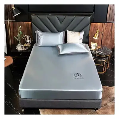 (grey, 200*220cm) Summer Luxury Imitated Satin Silk Bed Sheet Solid Color Bedding Mattress Cover