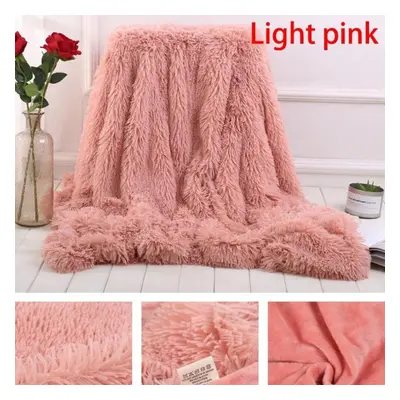 (light pink, 160x200cm) Soft Faux Fur Coral Fleece Blanket Winter Warm Fuzzy Shaggy Fluffy Blank