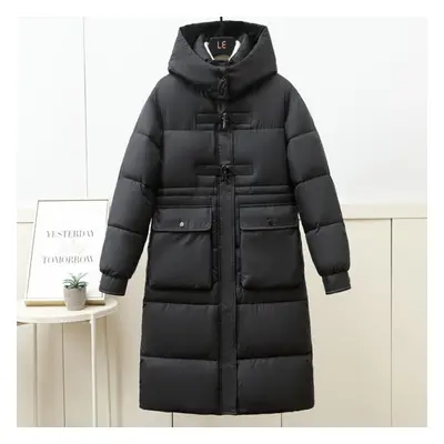 (black, 2XL) Winter Jackets Woman Overcoat Hooded Plus Size Fashion Loose Thick Warm Long Parkas