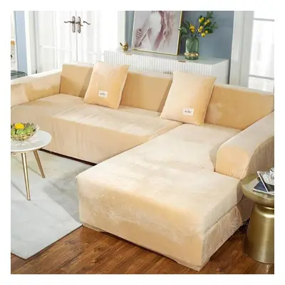 (beige,yellow, seat(190-230cm)) Plush Sofa Cover Velvet Elastic Leather Corner Sectional For Liv