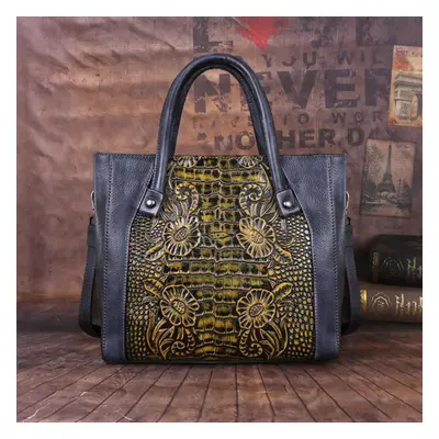 (grey) Johnature Retro Genuine Leather Handmade Women Bag First Layer Cowhide Large Capacity Han