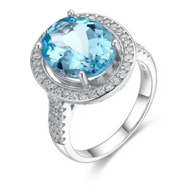 (blue, us ring size 10#) Sterling Silver Gemstone Ring Oval 10*12mm Natural Sky Blue Topaz Amazi