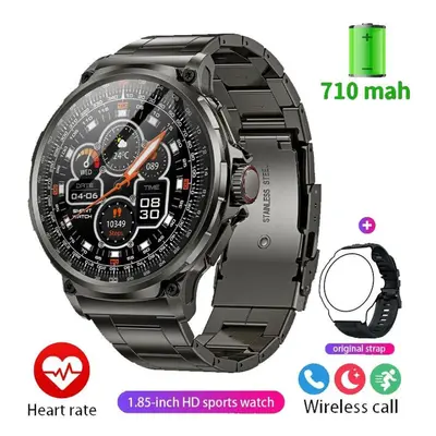 (black, Silicone + steel) New Military Quality Gps Track Smart Watch Men 1.85"ultra Hd Bluetooth