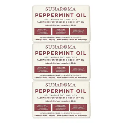 Sunaroma Peppermint Oil & Rosemary Body Bar Soap Ounce (Pack of 3)