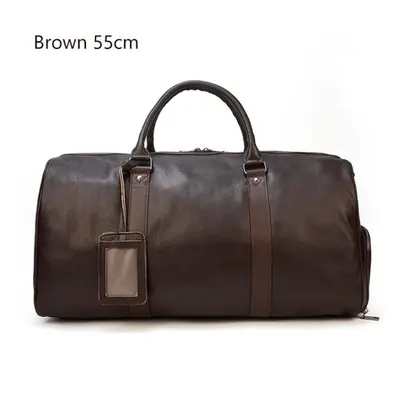 (brown, 55cm) Luxury Genuine Leather Men Women Travel Bag Cow Leather Carry On Luggage Bag Trave