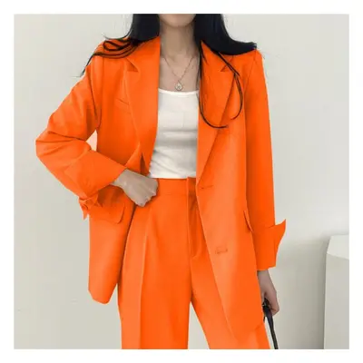 (bright orange, L) Fall Fashion Long Sleeve Blazer Pant Sets Blazers Women Casual Womens Piece O