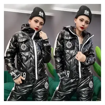 (black, 2XL) Winter Style Korean Fashion Down Cotton Jacket Suit Women&apos;s Hooded Thick Cotto