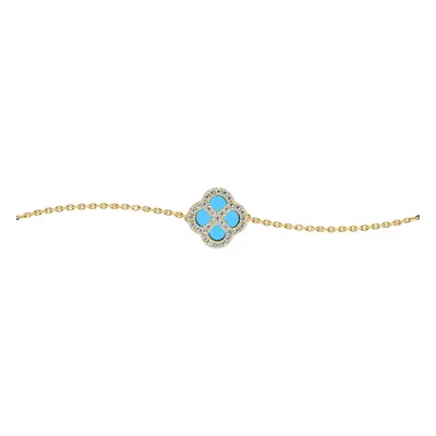 Jewelco London Gold-plated Sterling Silver CZ Turquoise Clover Kiss Lucky Charm Bracelet 6-7.5" 