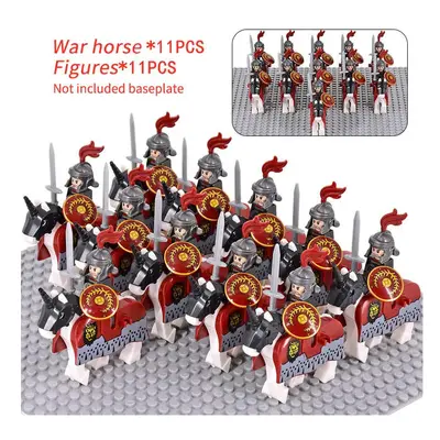 (11pcs) 22PCS Kids Toys Roman Cavalry Soldiers Building Blocks Spartan Warhorse Armor Knight Min