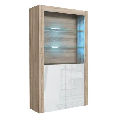 (Oak & White) Cabinet 170cm LED Gloss Doors - Mex Furniture