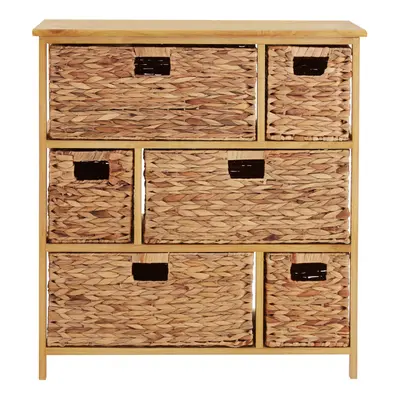 6 Drawer Storage Unit, Natural Water Hyacinth Drawer Wardrobe Storage, Modern Natural Wood Shelv